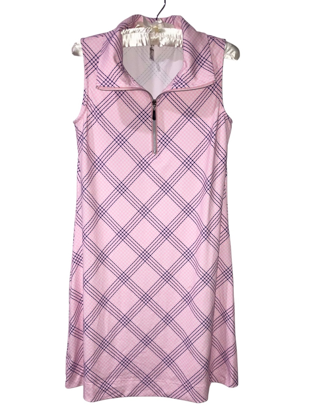 Lulu B Dress Pink Plaid Stretch Popover Mini Beach Tennis Golf Size Small NWOT - Picture 3 of 11